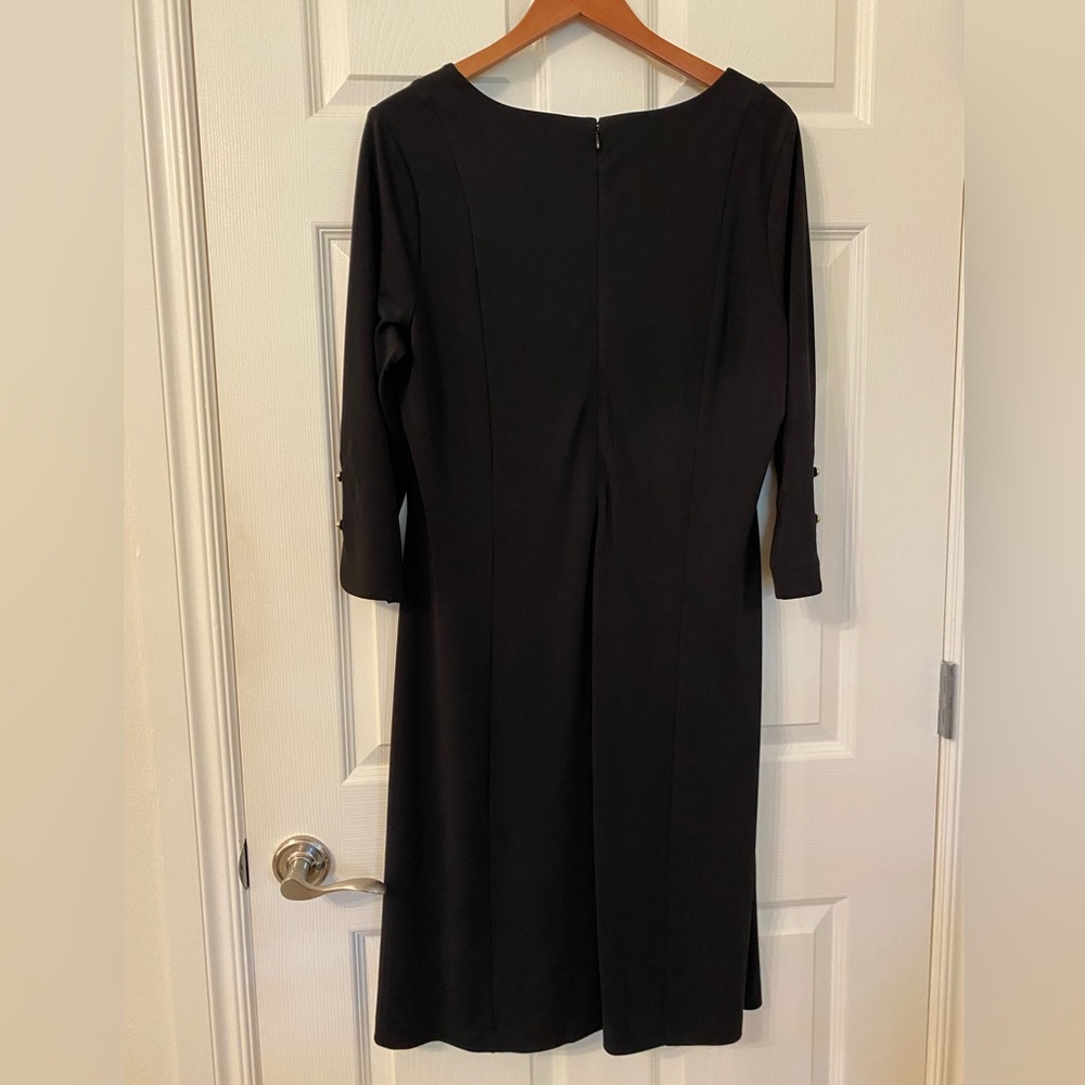 Talbots Elegant Black Dress with 3/4 length sleeves and Gold Button Accents - Picture 2 of 9